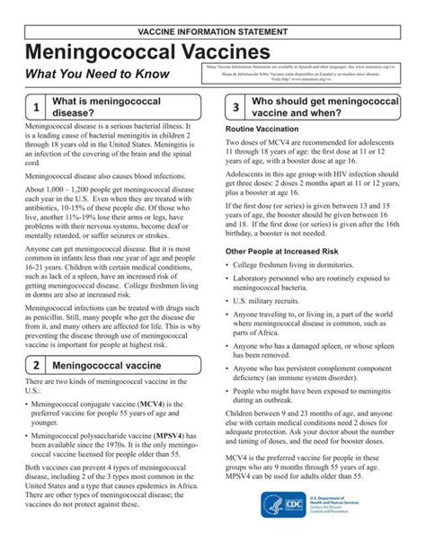 Meningococcal Vaccine Information Statement 